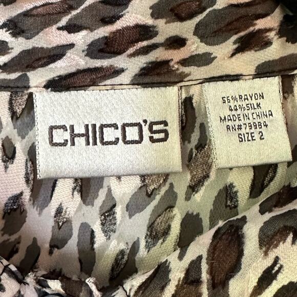 Chicos Medium Top Leopard Dreams Liana Button Up Sheer Silk Blend Chic Elegant - Picture 3 of 9
